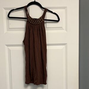 Michael Kors Brown Beaded Halter Tank Top